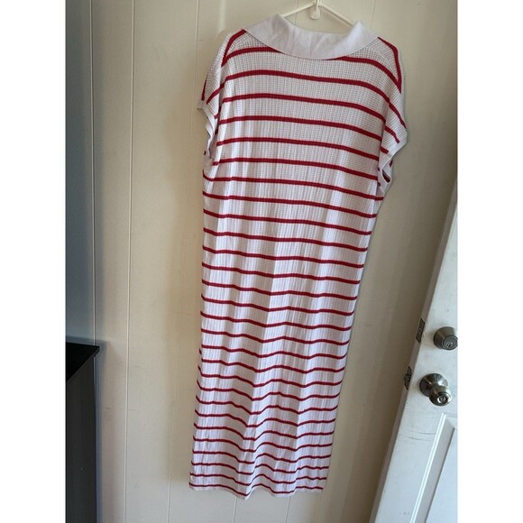 Vintage 70s stripped sport knitted dress with a white collar XL - Picture 3 of 6